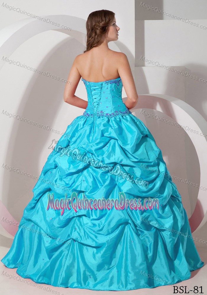 Appliqued Aqua Blue Quinceanera Gown Dresses with Pick-ups Online