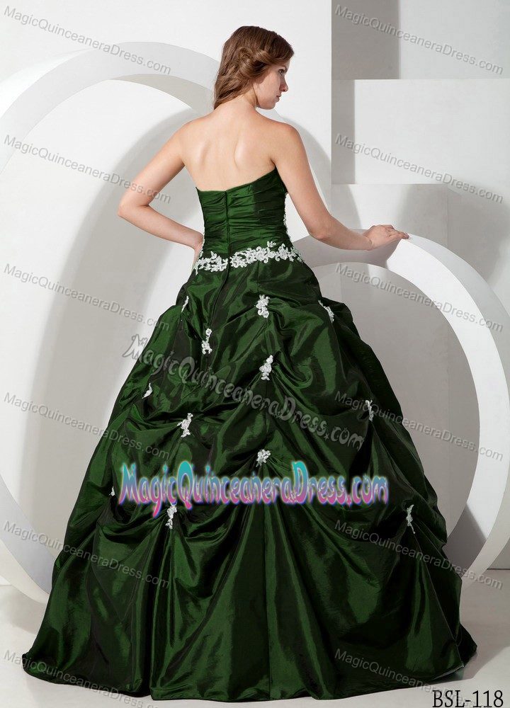 New Arrival Appliqued Dark Green Taffeta Quinceanera Gown under 200