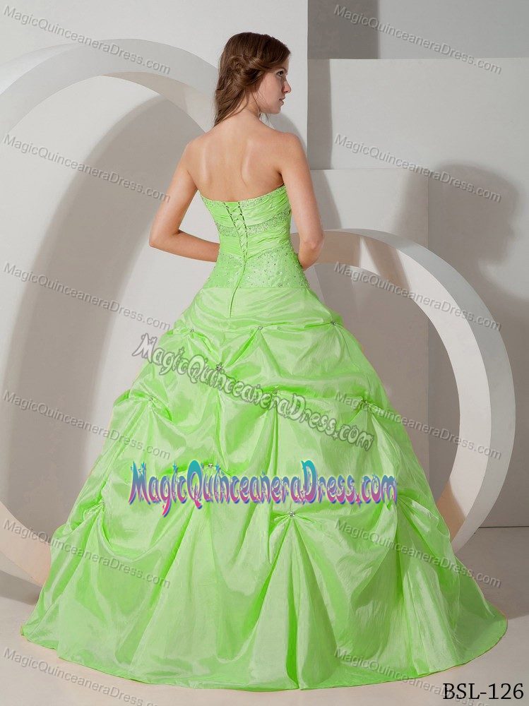 Sweetheart Pick-ups Beaded Spring Green Dress for Quince Clearance
