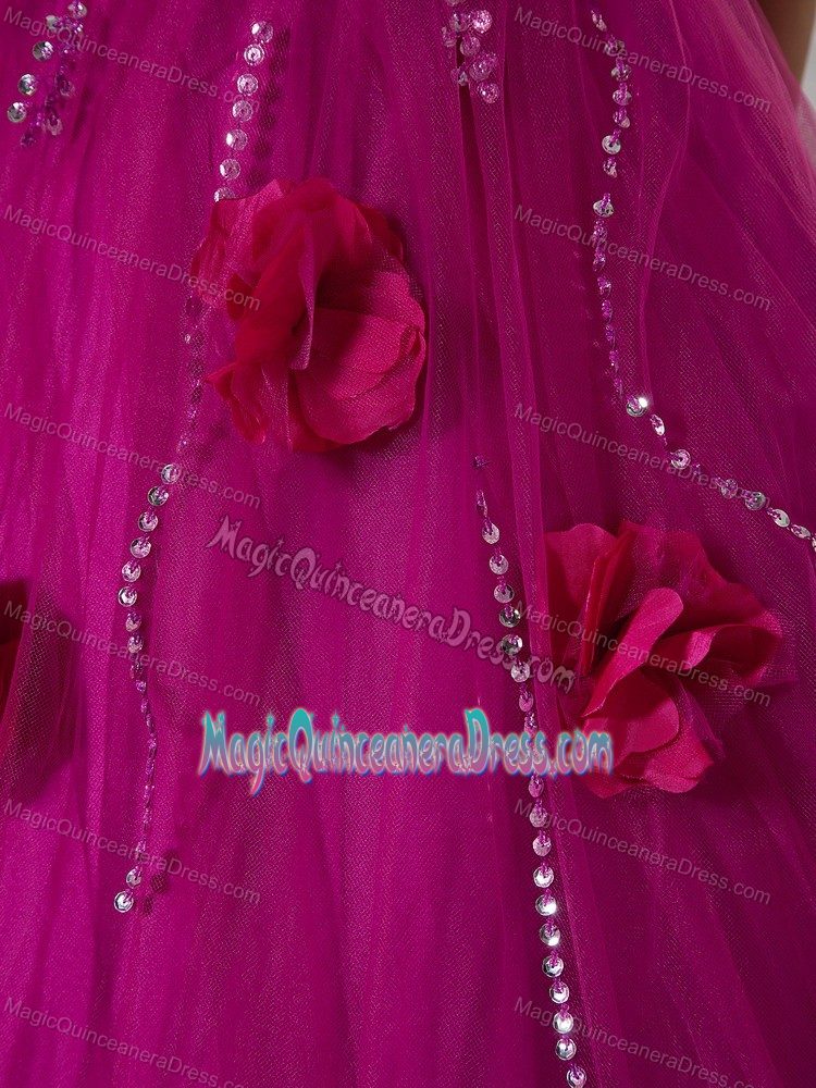 Most Popular Fuchsia A-line Quinceanera Gown with Floral Embellishment