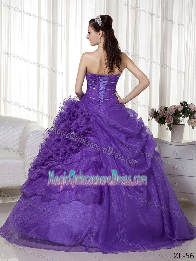 2014 Ruffled Beaded Purple Ball Gown Quinceaneras Dress Fast Shipping