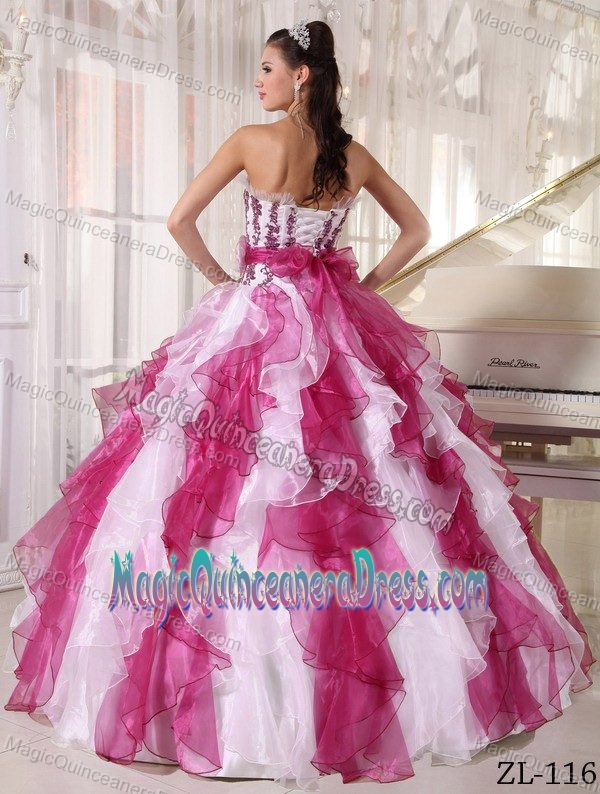 Ruffled Appliqued Two-toned Sweet 15 Dress Online in Mejillones Chile