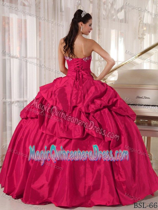 Sweetheart Pick-ups Beaded Coral Red Quinceanera Gown Dress Factory