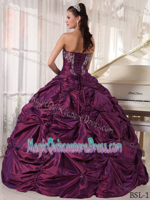 Floor-length Pick-ups Embroidered Quinceanera Gown Dresses in Dark Purple