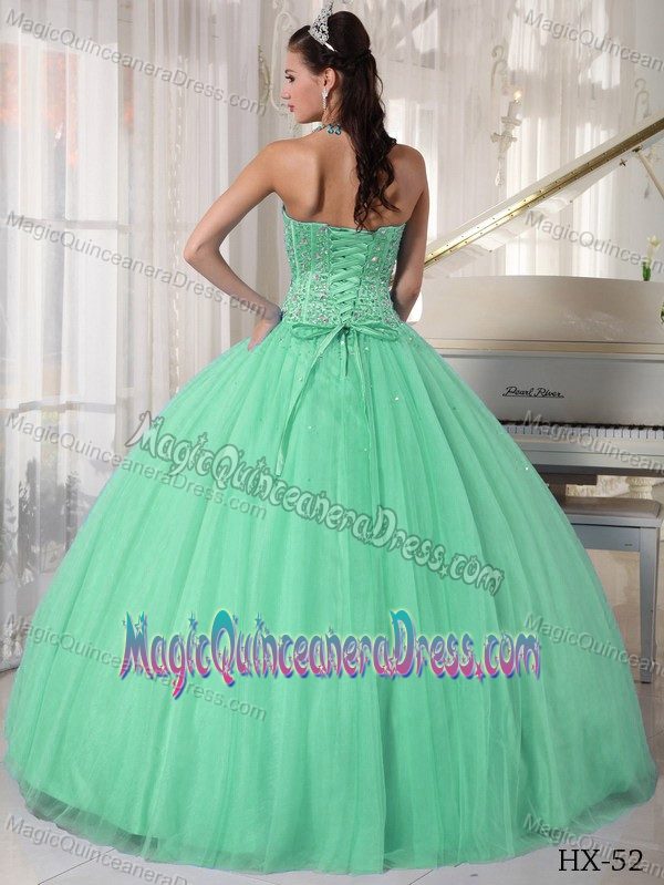 2014 Trendy Apple Green Beaded Ball Gown Sweet 16 Dresses Designers