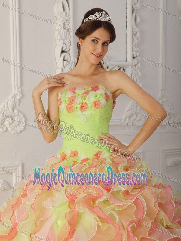 Popular Ruffled Colorful Sweet 16 Dress with Flowers in Antofagasta Chile