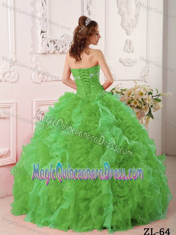 Hot Sale Ruffled Beaded Quinceanera Gown in Green for a Cheap Price