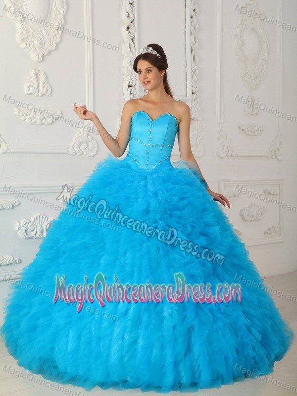 The Best Aqua Blue Ball Gown Sweet Sixteen Dresses with Beading on Sale
