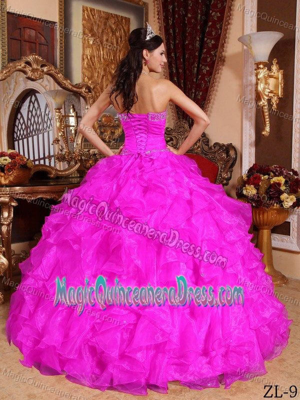 Popular Beaded Fuchsia Quinceaneras Dress with Ruffled Hem in Iquique Chile