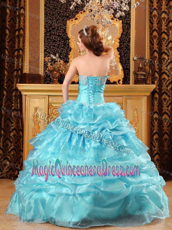 Ruffled Sweetheart Princess Baby Blue Sweet Sixteen Dresses with Appliques in Dodge