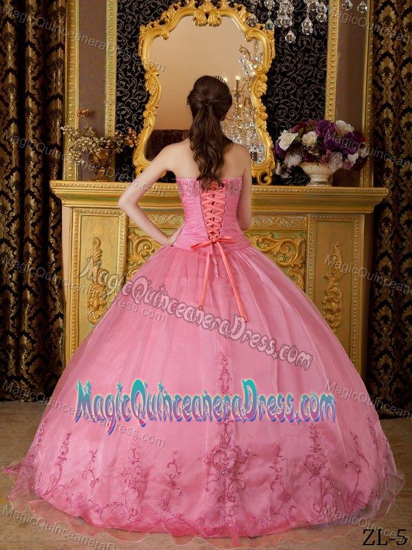 Rose Pink Sweetheart Floor-length Quinceanera Gown with Embroidery in Clear Creek