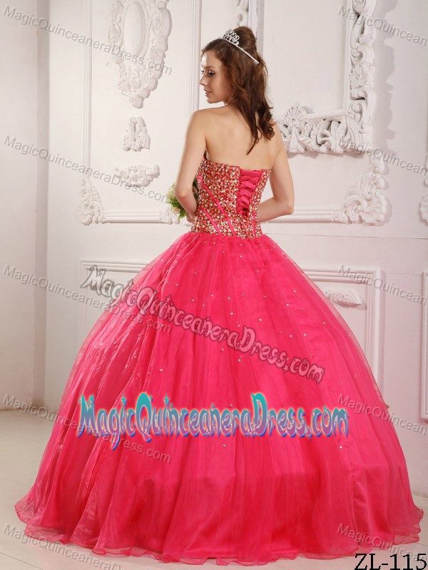 Sweetheart Floor-length Red Quinceanera Gown Dress with Beading and Lace Up Back