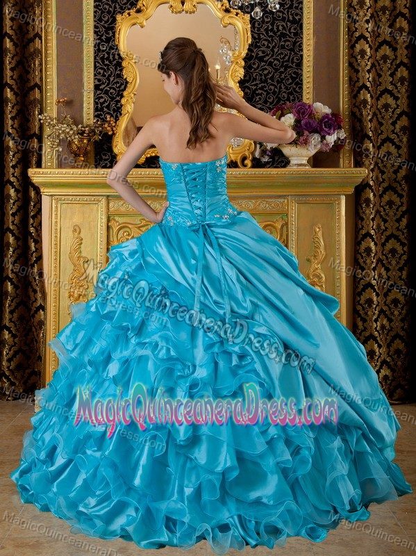 Teal Sweetheart Floor-length Sweet 16 Dresses with Beading and Ruffles in Crockett