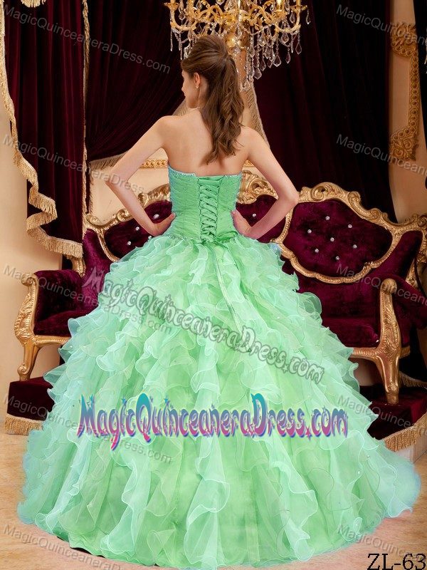Apple Green Sweetheart Floor-length Dress for Quinceanera with Beading and Ruffles