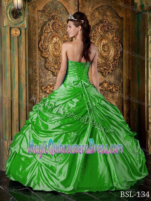 Strapless Floor-length Quinceanera Gown Dress with Beading and Pick-ups in Green