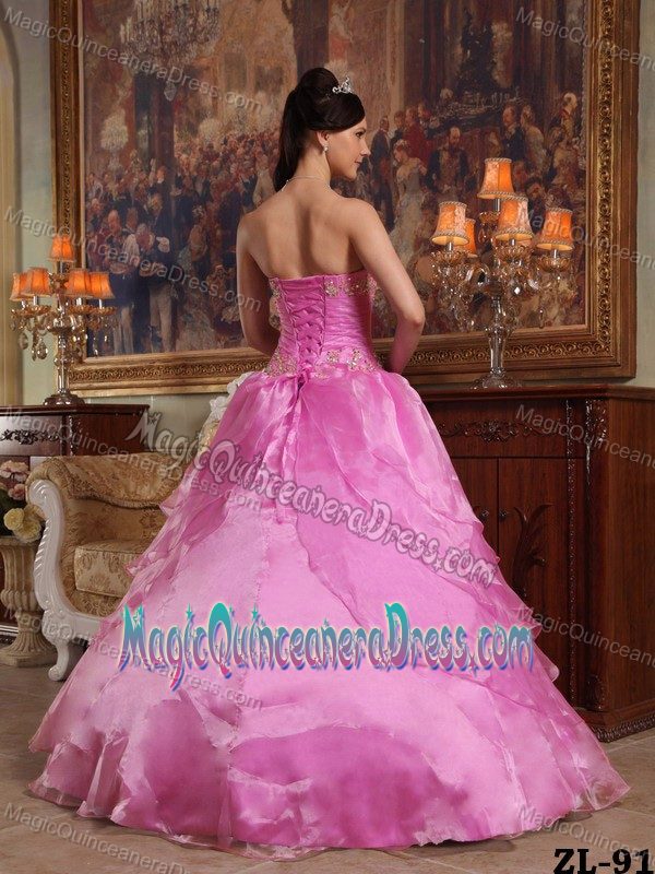 Hot Pink Strapless Floor-length Dresses for Quinceanera with Flower and Beading