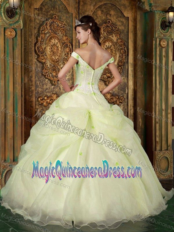 Off The Shoulder Floor-length Sweet Sixteen Dresses in Light Yellow with Elmaton
