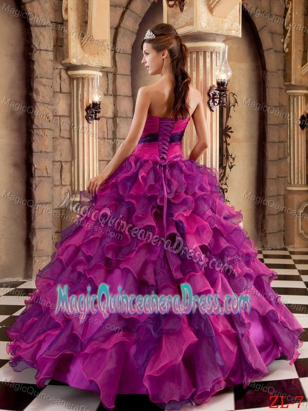 Strapless Floor-length Sweet Sixteen Quinceanera Dresses in Fuchsia with Ruffles
