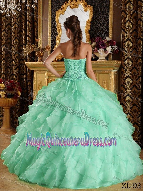 Beaded and Ruffled Strapless Sweet Sixteen Dresses in Apple Green in Harbor City