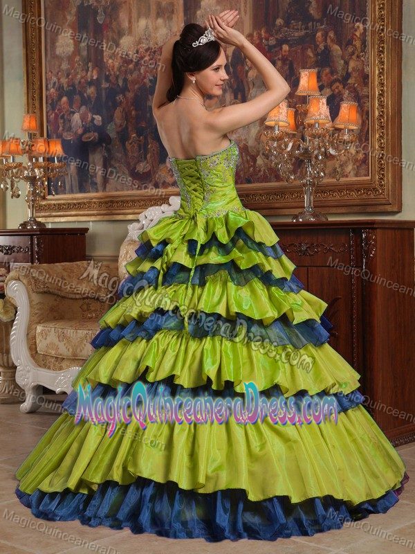 Yellow Green Sweetheart Floor-length Sweet 16 Dresses with Beading and Ruffles