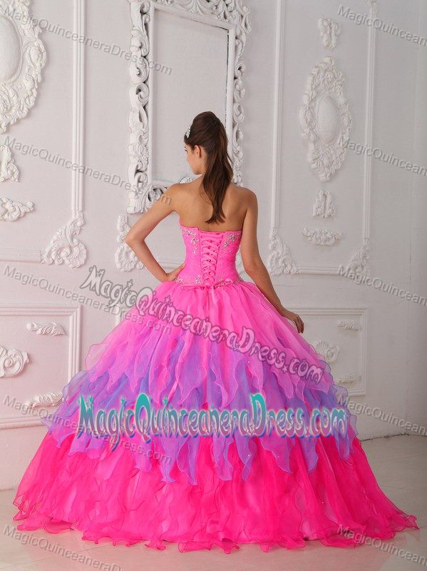 Ruffled Sweet Sixteen Quinceanera Dresses in Hot Pink with Beading in Castroville