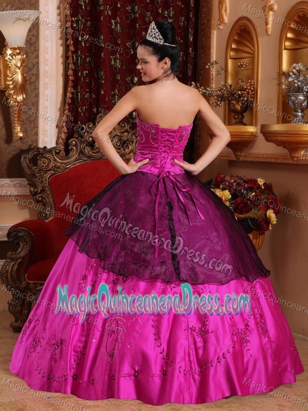 Sweetheart Princess Floor-length Fuchsia Quinceanera Gown Dress with Embroidery