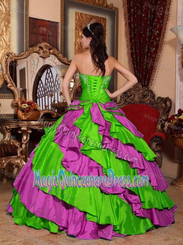 Multi-color Strapless Sweet Sixteen Quinceanera Dresses with Ruffles and Appliques