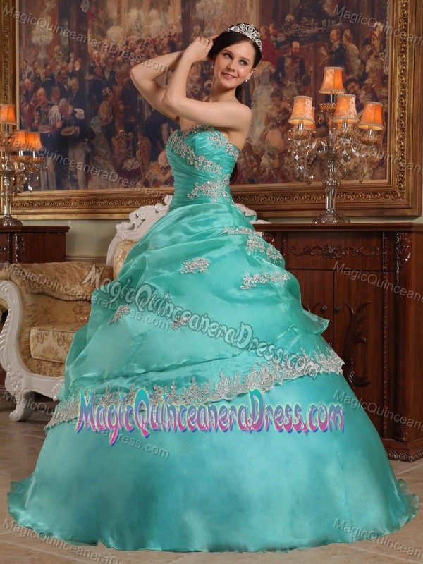 Best Aqua Blue Sweetheart Floor-length Quinceanera Gown Dress with Appliques