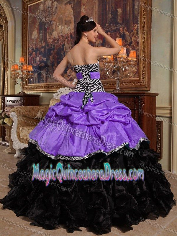 Ruffled Strapless Quinceanera Gown Dresses in Purple and Black in Arroyo Grande