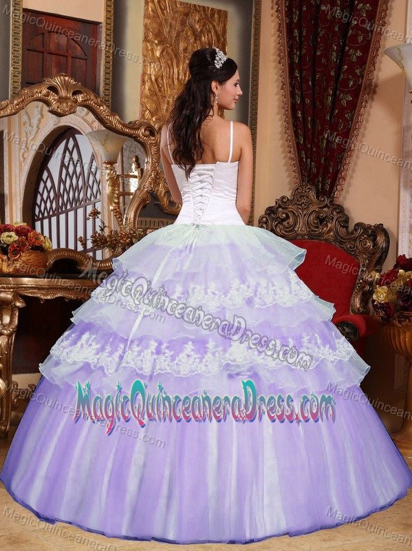 Lilac Spaghetti Straps Floor-length Sweet Sixteen Quinceanera Dress with Appliques