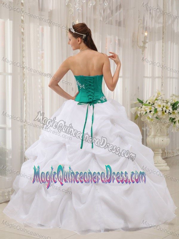 White and Turquoise Strapless Quinceanera Dress with Appliques in Nashville