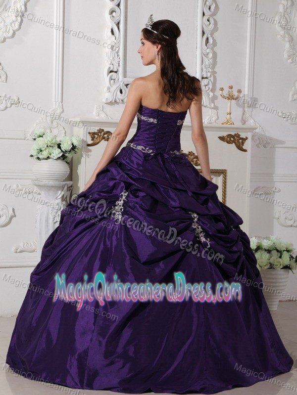 Strapless Taffeta Appliqued Quinceanera Gown Dress in Purple in Carlisle