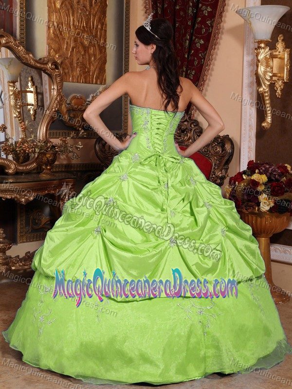 Strapless Taffeta and Organza Beaded Quinceanera Gown in Yellow Green