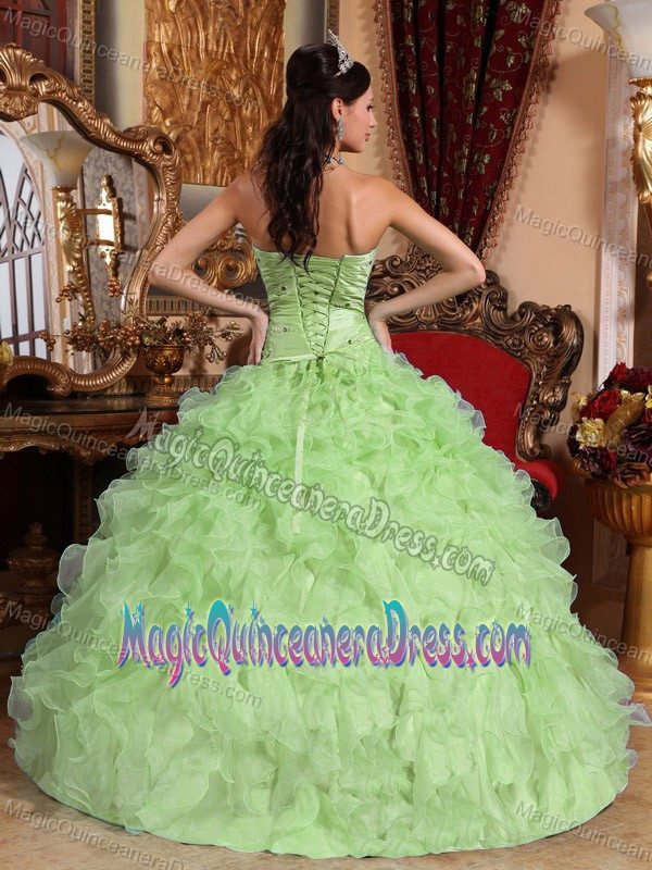 Yellow Green Sweetheart Floor-length Quince Dress with Beading and Ruffles in Malvern