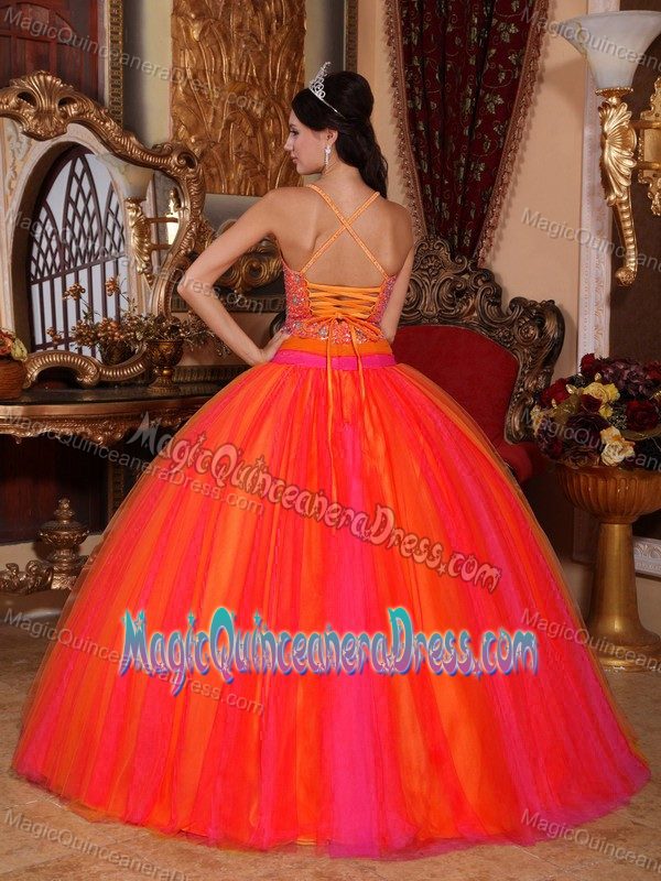 V-neck Taffeta and Tulle Quinceanera Gown Dress with Beading in Malvern