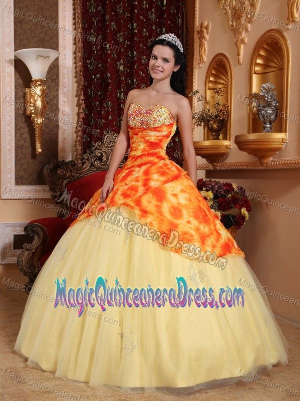 Light Yellow Sweetheart Beaded Quinceanera Dress in Tulle in Bethlehem