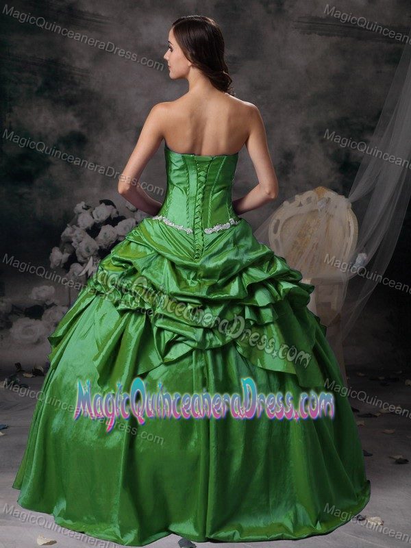 Strapless Taffeta Appliqued Sweet Sixteen Dresses in Green in Lewisville TX