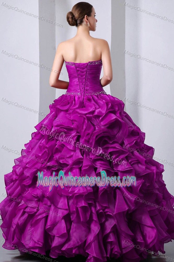 Purple Sweetheart Organza Quinceanea Dress with Beading and Rufffles in Lewisville