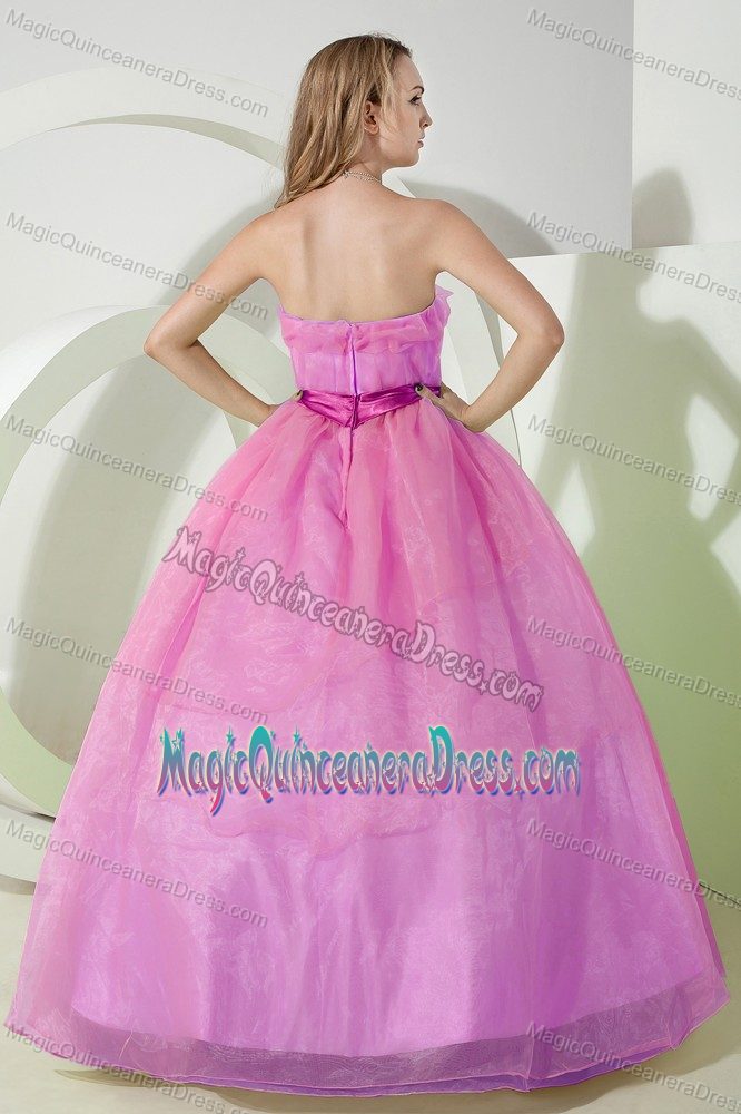 Pink Strapless Floor-length Organza Beaded Sweet 15 Dresses with Embroidery in Irving