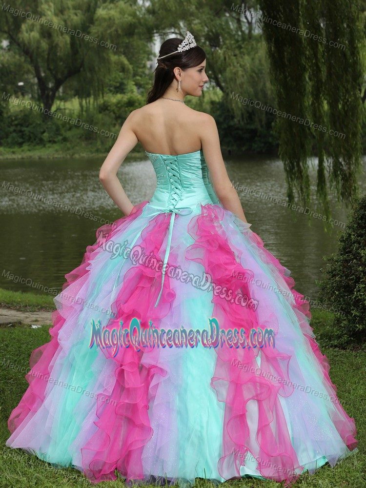 Colorful Sweetheart Quincenaera Dress with Beading and Ruffles in Memphis