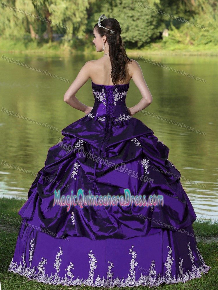 Purple Satin Custom Made Quinceanera Dress with Embroidery in Murfreesboro