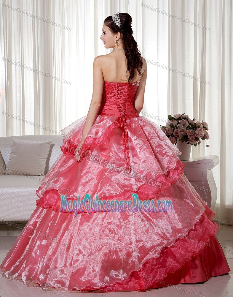 Red Beaded Quinceanera Gown Dresses with Hand Flower in Galveston TX