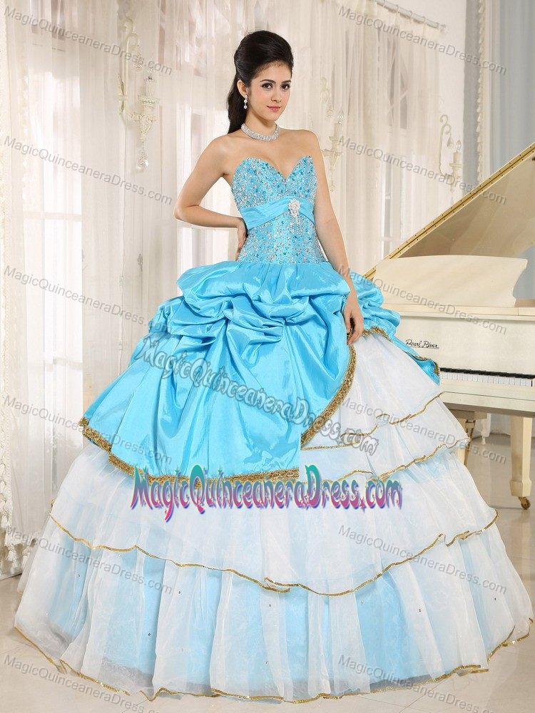 Sweetheart Beaded Quinceanera Dress with Pick-ups in Aqua Blue in McKinney