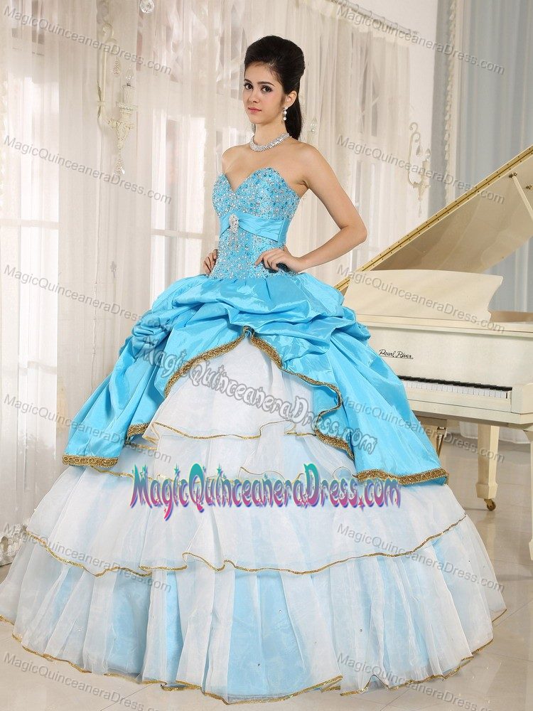 Sweetheart Beaded Quinceanera Dress with Pick-ups in Aqua Blue in McKinney