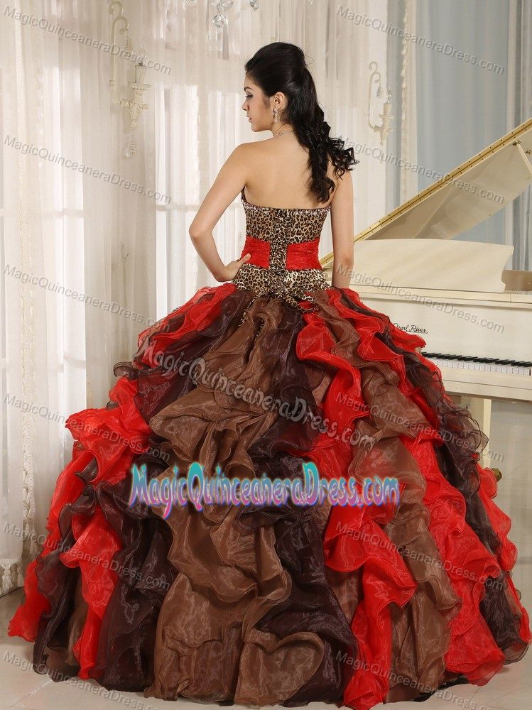 Multi-colored V-neck Ruffled Leopard Quinceanera Dress with Beading in Resistencia