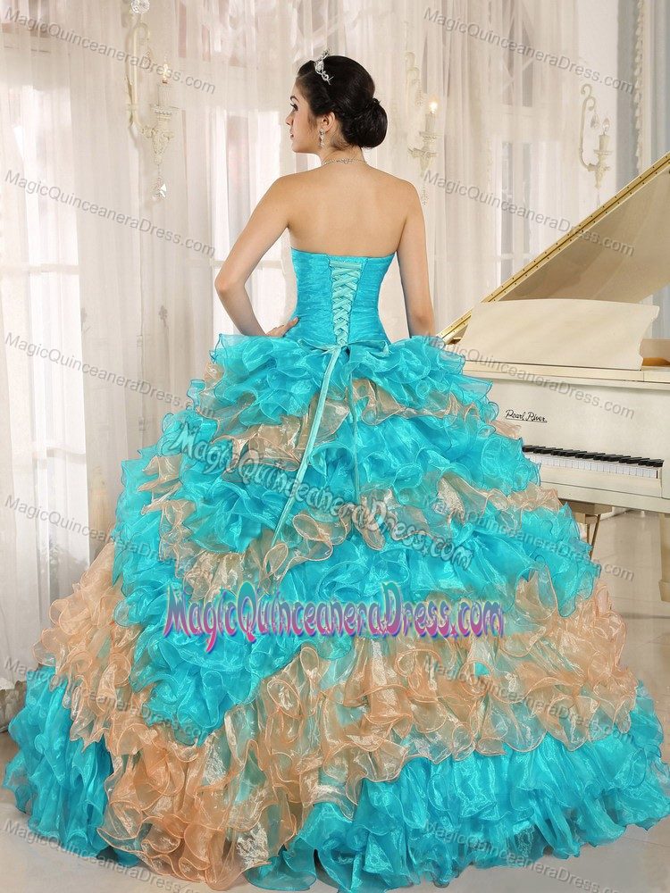 Sweetheart Ruffled Quinceanera Dress with Appliques in Multi-color in Denton