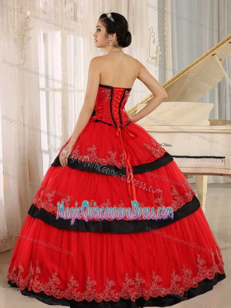 Red Hand Flowery Custom Made Quinceanera Dresses in Corpus Christi TX