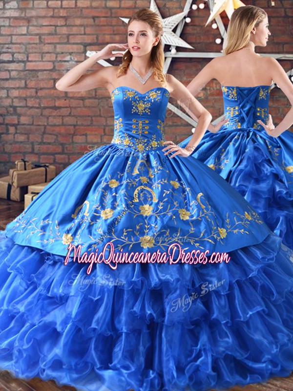 Enchanting Floor Length Blue Sweet 16 Quinceanera Dress Sleeveless