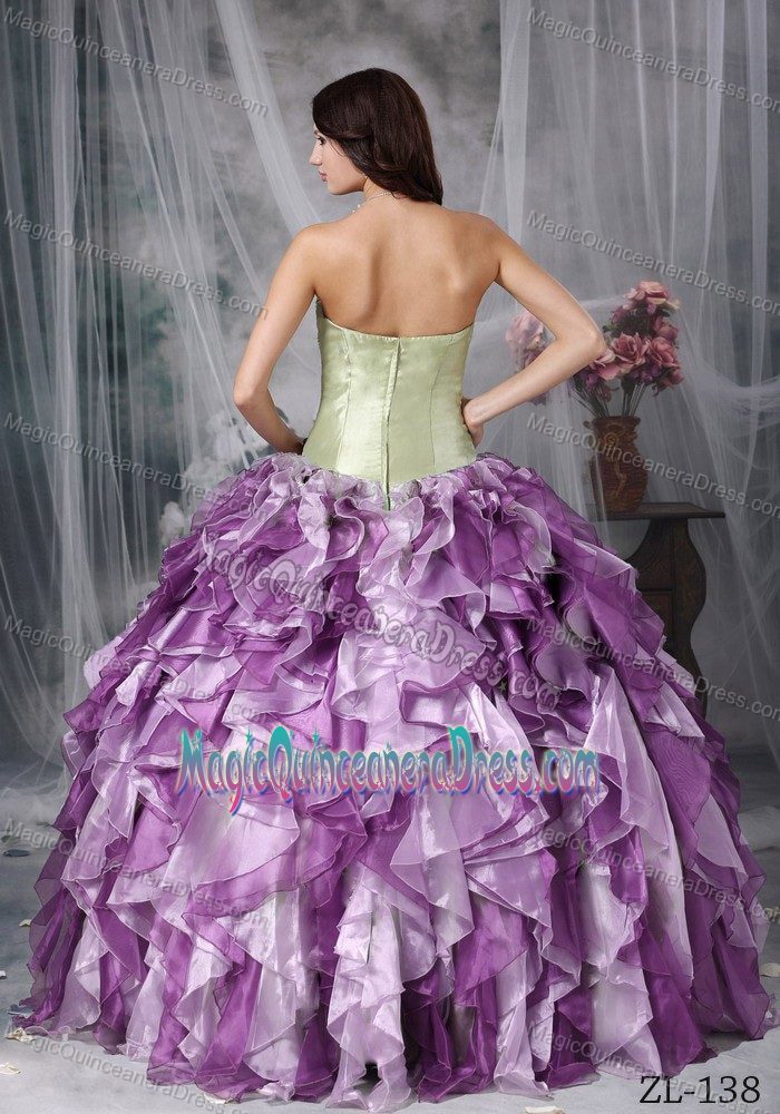 Colorful Sweetheart Quinceanea Dress with Beading and Ruffles in Greenville