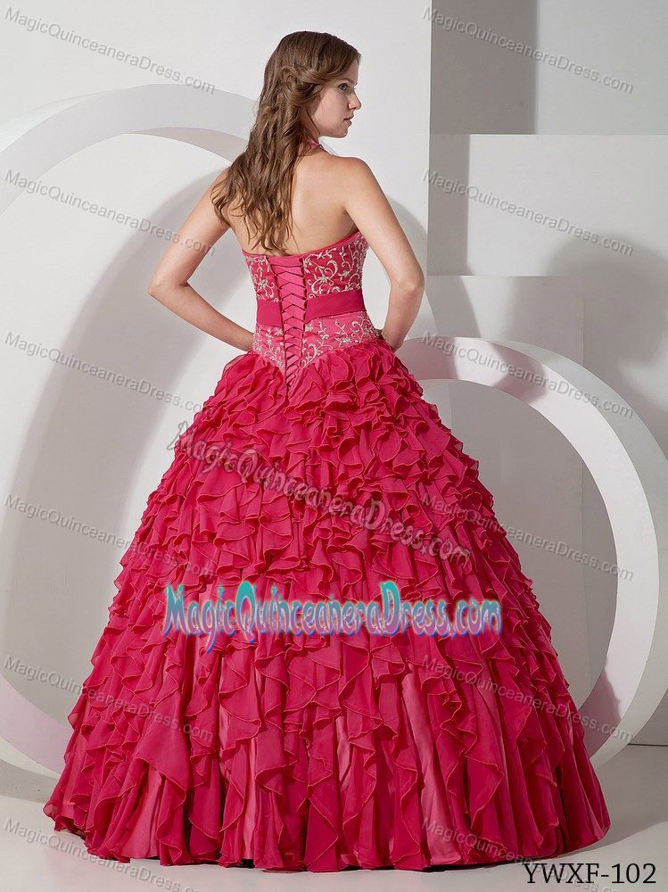 Halter Floor-length Chiffon Quinceanera Dress with Embroidery in Greenville SC